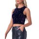 thumbnail image 4 of INSPIRAR CHIC Top sin mangas de lentejuelas para mujeres, blusa corta de cuello redondo, brillante y chispeante, para fiestas y salidas nocturnas, talla XL, azul púrpura, 4 of 6