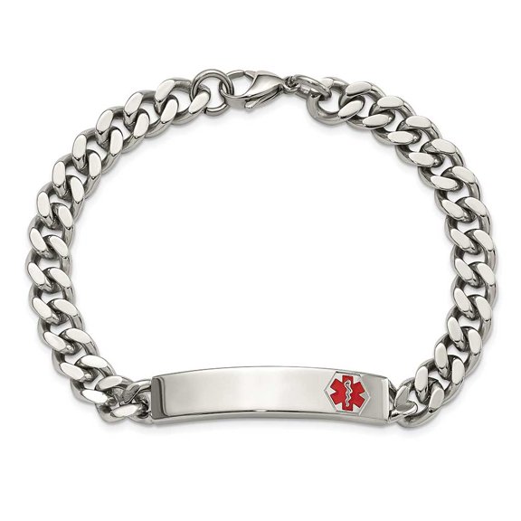 Stainless Steel Polished with Red Enamel 8.75in Medical ID Bracelet