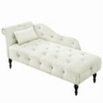 thumbnail image 4 of 60.6" Velvet Chaise Lounge Indoor, Modern Button Tufted Upholstered Lounge Sofa with Solid Wood Legs and 1 Pillow Elegant Sleeper Sofa Bed with Nailhead Trim & Armrest for Living Room, White, 4 of 6