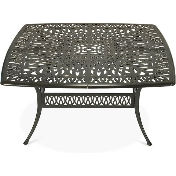 VIVIJASON 64" Patio Dining Table for 8, Large Square Cast Aluminum Dining Table with 2.2" Umbrella Hole, Weather-Resistant Patio Dining Table for Deck Garden Backyards, Dark Bronze