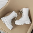 thumbnail image 5 of Women's Leather Platform Combat Boots Fashion Side Zipper Lace Up Chunky Lug Sole High Top Motorcycle Boots Comfort Waterproof Non-Slip Ankle Booties, 5 of 7