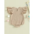 thumbnail image 3 of Argulvti Infant Baby Girls Summer Leisure Rompers Solid Color Round Neck Fly Sleeve Cotton Bodysuits, 3 of 8