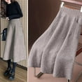 thumbnail image 4 of comerut Women Fall Winter Skirt Knitted Elastic High Waist Thick Soft Warm Stretchy Solid Color Loose Big Swing A-line Pocket Mid-calf Length Lady Commuting Midi Skirt, 4 of 8
