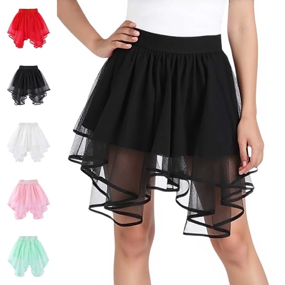 Bmisegm Back to School Clothes for Girls High Waist Asymmetrical Mesh Skirt with Elastic Waistband for Dance Performance Casual Wear Skirts for Girls 1-2 Years