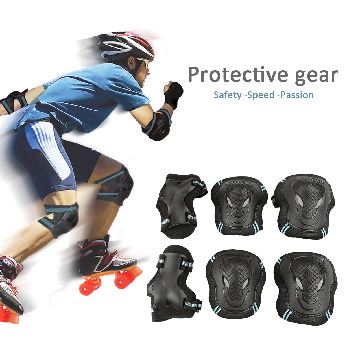 Skateboard Roller Blading Elbow Knee Wrist Protective Safety Gear Pad Guard 6pcs Set for Child Kids Roller by USCOCO