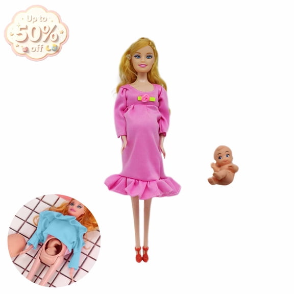 12-inch Pregnant Doll Set with Detachable Baby, Lifelike Mini Baby Dolls for 1 Year Old, Christmas Stockings Stuffer, Christmas Birthday Gift for Kids Ages 1-3 3-6 Girls Boys, Pink