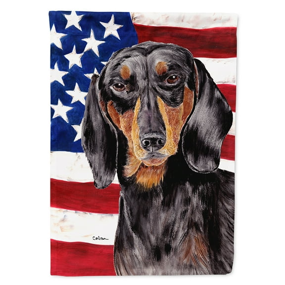 Carolines Treasures SC9003GF USA American Flag with Dachshund Flag, Small, Multicolor