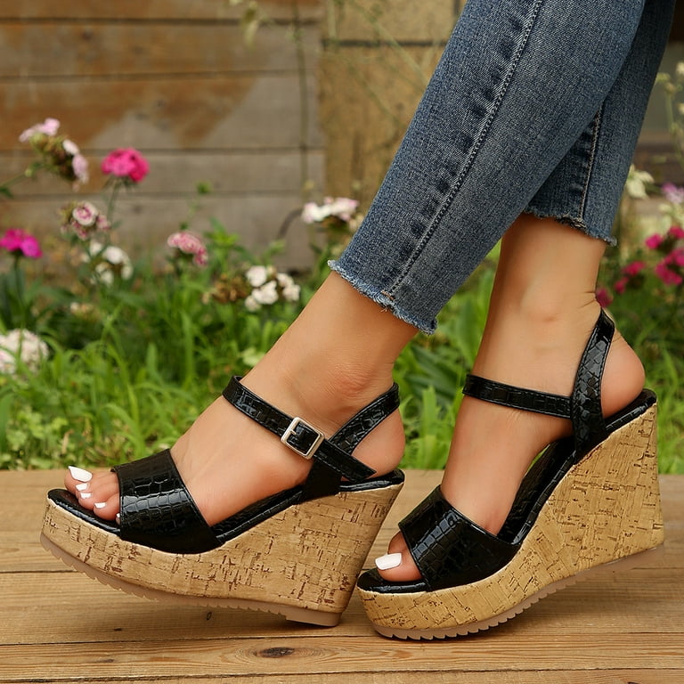 Black outlet beach wedges