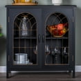 thumbnail image 3 of Alpha Joy 2-Door Accent Cabinet, Vintage Storage Cabinet in Church Window Design for Entryway, Dining Room, Black, 3 of 7