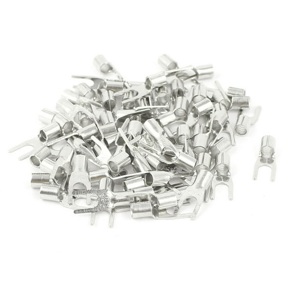 70pcs SNB1.25-3 Non-Insulated Spade Cable Fork Terminals Stud Connector AWG22-16