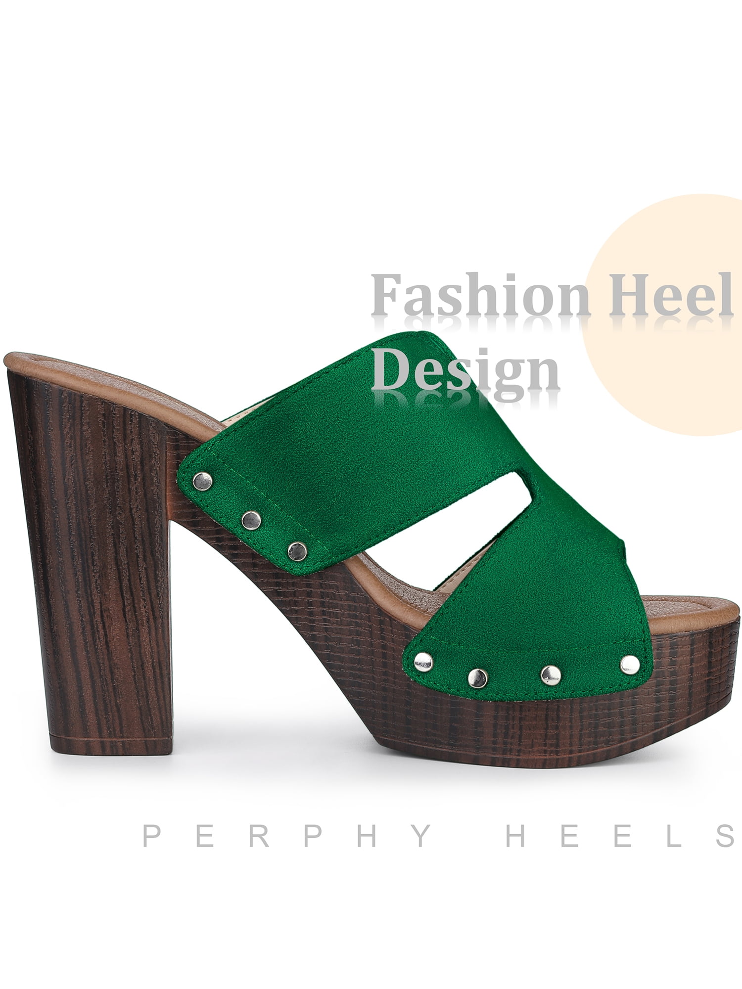 DARING DIVA Women's Block High Heels Slides Sandals Green 8/UK 6/EU 38