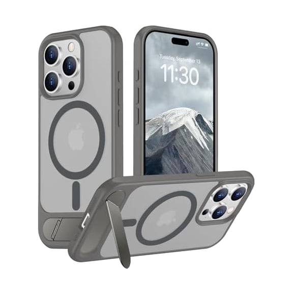 Eryueer Magnetic Compatible with iPhone 15 Pro Max Case, [Built-in Invisible Kickstand][Compatible with MagSafe] [Military Grade Shockproof] Slim Translucent Matte Phone Case for iPhone 15 Pro Max