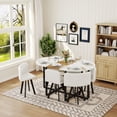 thumbnail image 2 of 7-Piece Oval Dining Set, White Faux Marble Table & 6 PU Leather Chairs, Modern Kitchen Furniture for Small Spaces & Apartment, 2 of 10