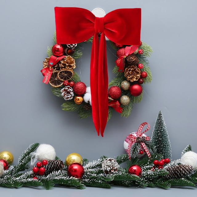 Adorno colgante de árbol de terciopelo de Navidad | Decoración de colgante con lazo de poliéster rojo | 28x12cm, 30x60cm, 40x60cm | Decoración duradera y festiva para ventanas | Acento navideño