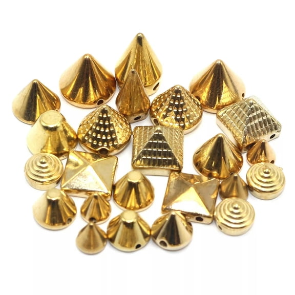 U8MO 100 Assorted Golden Metallic Acrylic Rock Punk Spike Taper Stud Beads