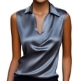 thumbnail image 2 of VJGBEGW Women Sleeveless Collared Satin Blouse Draped Cowl V Neck Silky Glossy Tank Tops Elegant Satin Vest Shirt For Summer Grey 2XL, 2 of 5