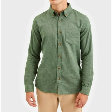Ben Sherman Camisa de franela con cuello de manga larga verde militar para hombre MEDIANA