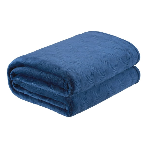 Your Zone Embossed Velvet Plush Blanket, 72 x 90 inch, Blue Walmart