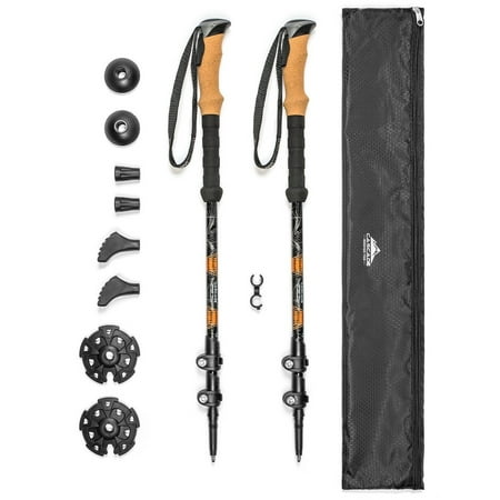 Cascade Mountain Tech Aluminum  Quick Lock Trekking Poles - Collapsible Walking or Hiking Stick Cork