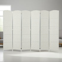 Spaco 6 Panel Folding Privacy Screen, 6FT Tall Portable Weave Partition Wall Divider, Room Divider for Indoor as Living Room, Entryway, White