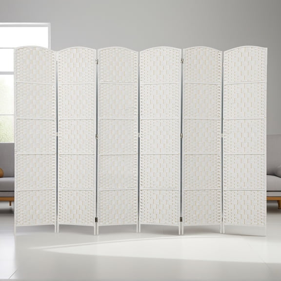 Spaco 6 Panel Folding Privacy Screen, 6FT Tall Portable Weave Partition Wall Divider, Room Divider for Indoor as Living Room, Entryway, White