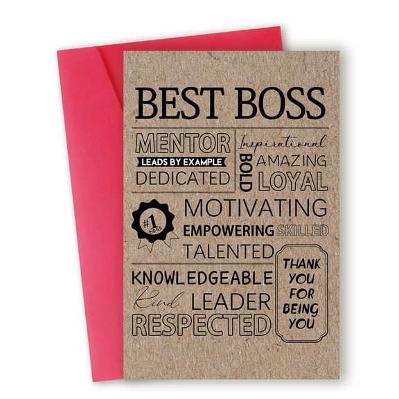 Best Boss Card – Inspirational Thank You Greeting Card for Your Boss – Perfect for Boss's Day, Appreciation, and Employee Recognition – Envelope Included