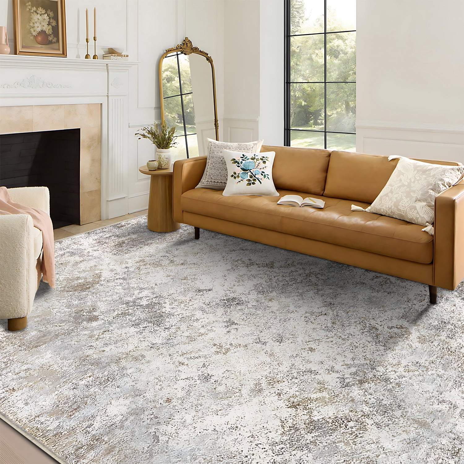 TECHVIDA Area Rug 5x7,Modern Abstract Rug,Machine Washable for Living Room Rugs, Foldable Nonslip Indoor Carpet,Bedroom Living Room-Gray
