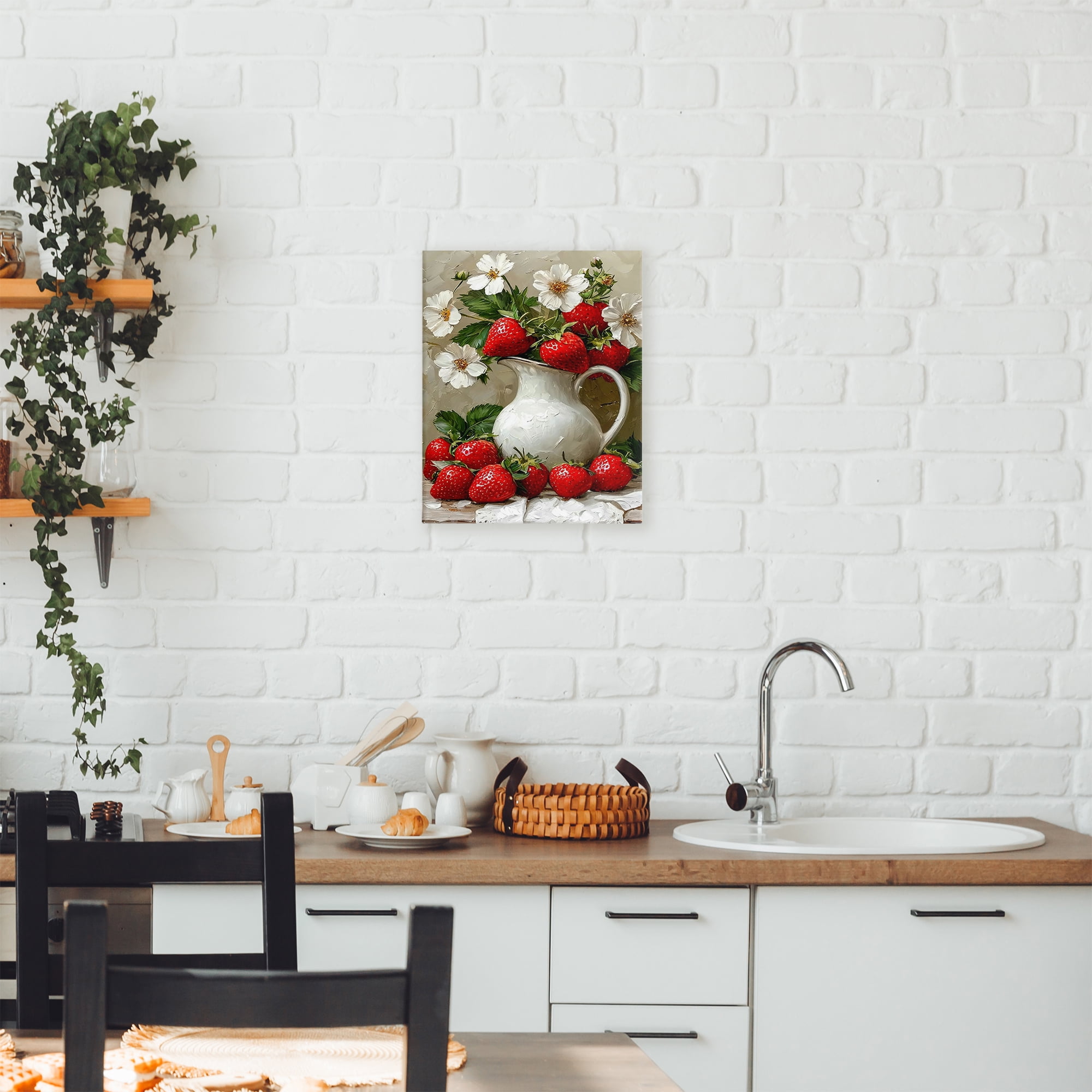 Painterly Strawberries Still Life Canvas Wall Art, design by Lettered and Lined
