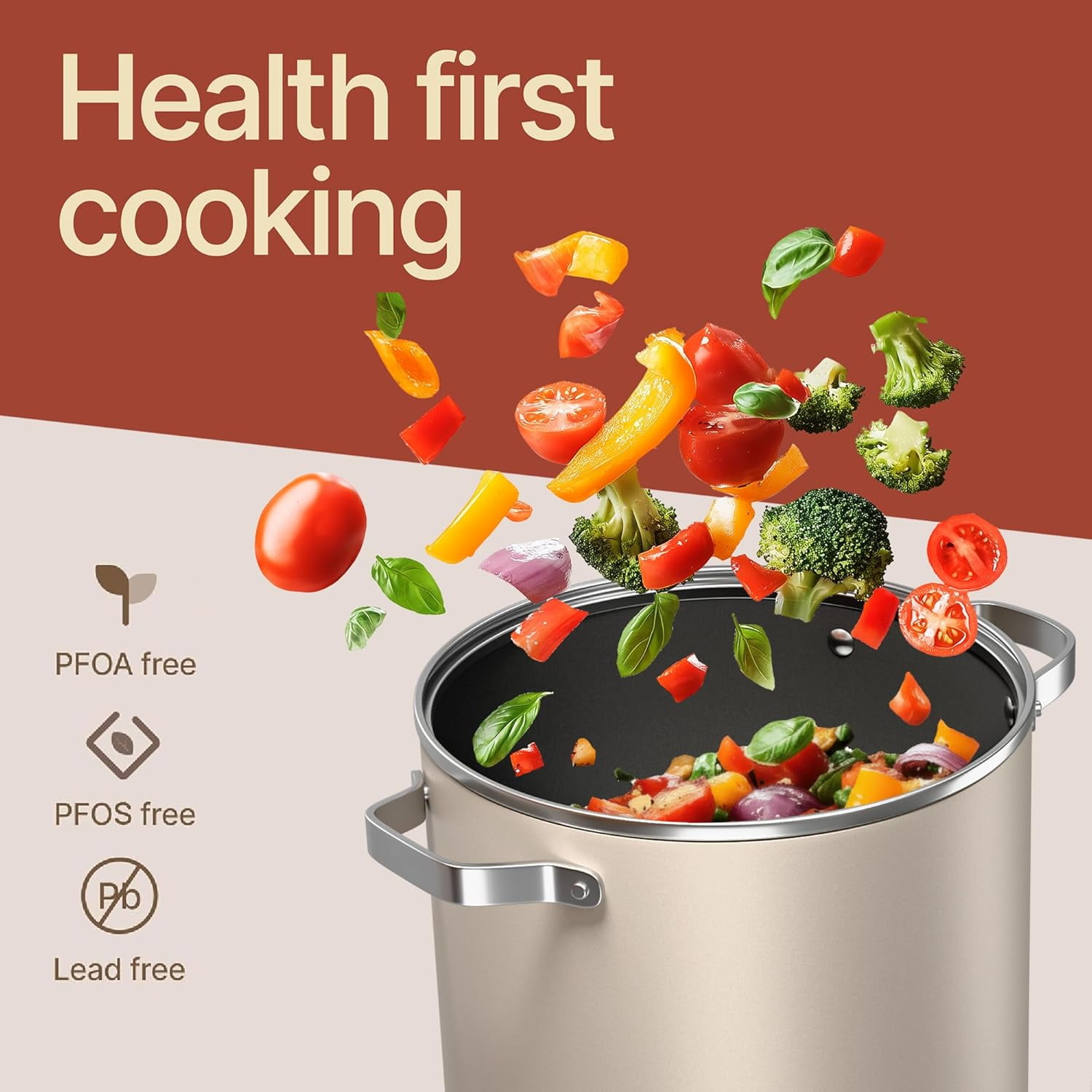 Bakken 12.5 Quart Ceramic Coated Stock Pot with Glass Lid and Stainless Steel Handles