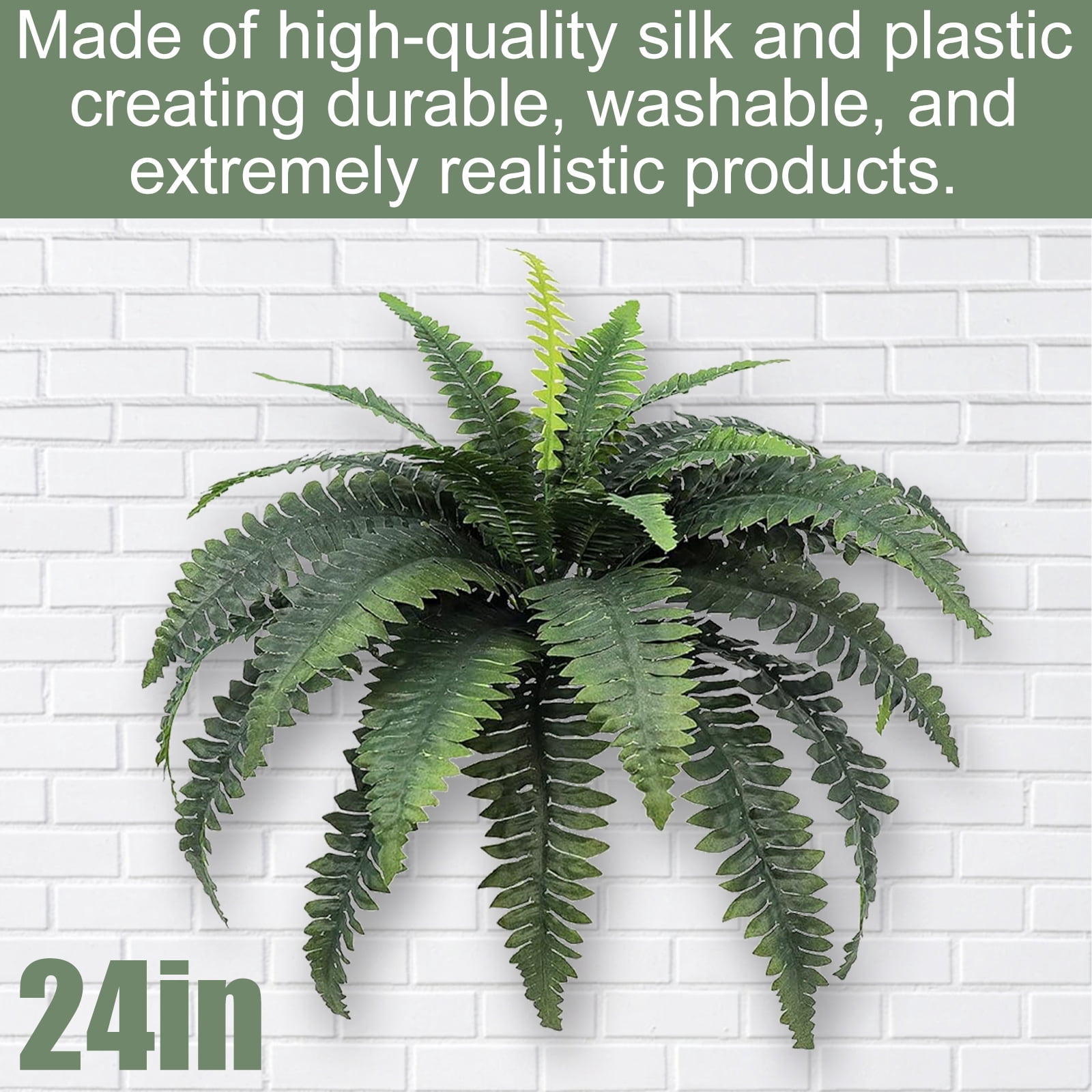 LINBONIO Artificial Fern,24IN Artificial Boston Fern Large Hanging Plant,Fake Ferns for Planter Garden Porch Entrance Home Windowsill Yards Farmhouse Decoraction