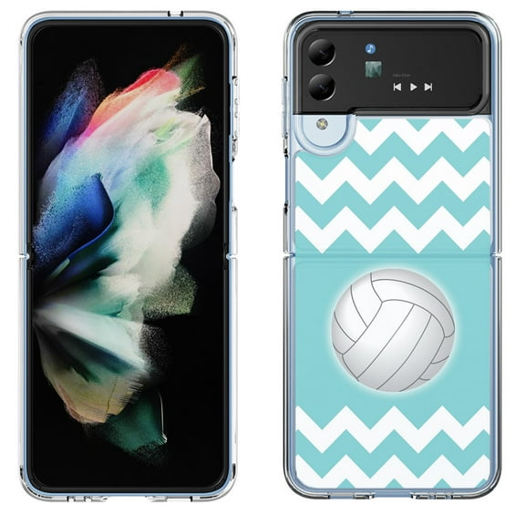 Shockproof Bumper Phone Case for Samsung Galaxy Z Flip 4 5G, by OneToughShield ® - Chevron/Volleyball