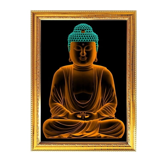 Lord Buddha Golden Photo Frame spiritual theme Temple Puja Room 11.8 X 15.7"