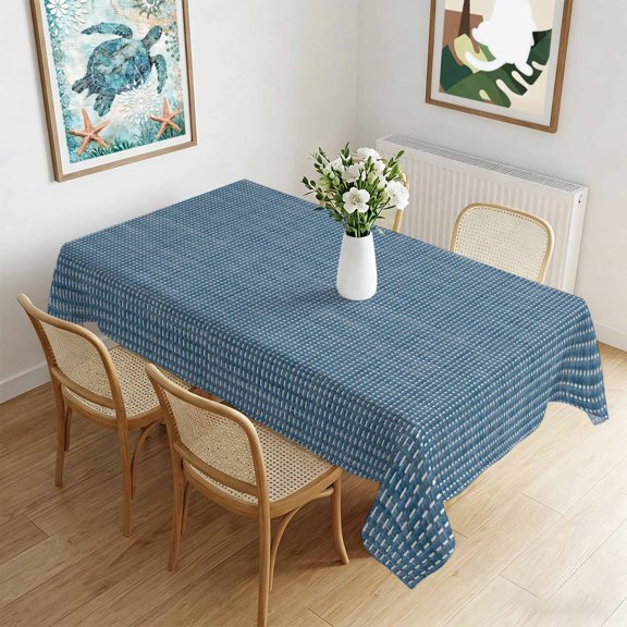 Waterproof Tablecloth Minimalist Navy Blue Grid Rectangle Table Cloth 60x102in,Wipeable Washable Table Cover Turquoise Linen Textured Tablecloths for Dining Tables Kitchen Picnic Outdoor Party
