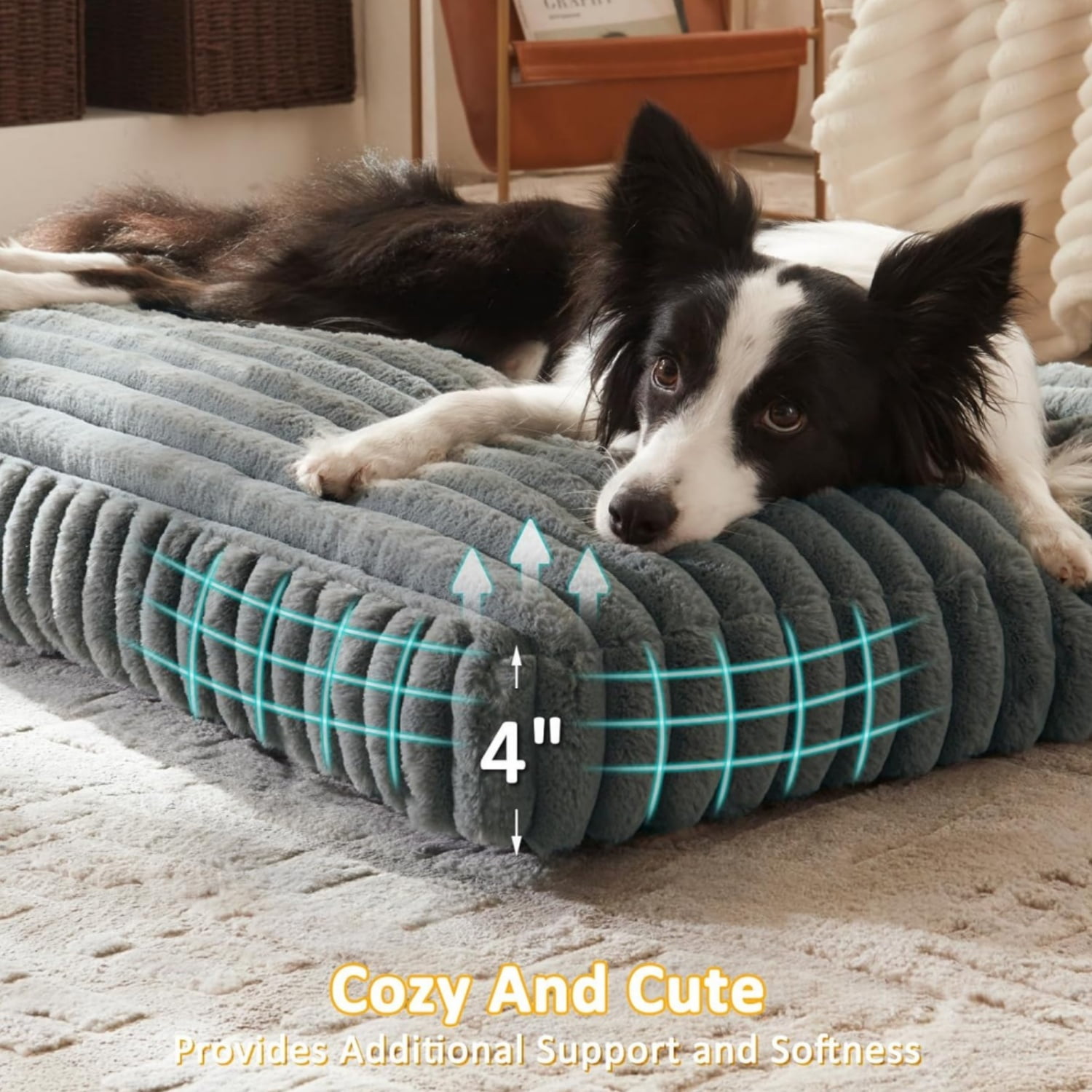 Katieovy Orthopedic Dog Bed for Large Dogs,40*30 inch Large Dog Beds,Washable Dog Beds with Non-Slip Bottom,Dark Gray