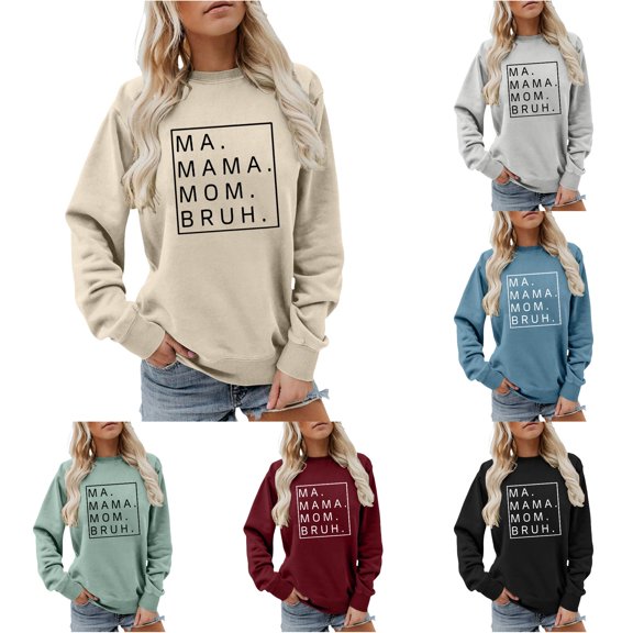 XIAOCHA Womens Boxed Letter Print Crew Neck Sweatshirt Mom Life Themed Soft Casual Sweatshirts Family Errands Wear Loose Sweat Pullover
