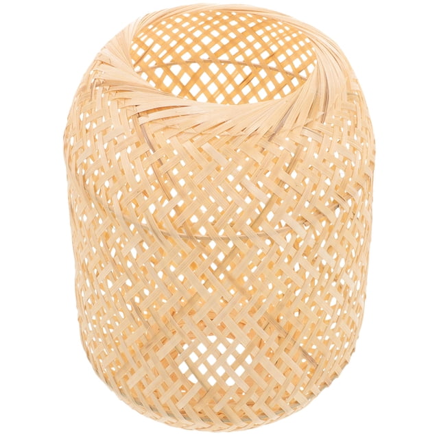 OUNONA Rustic Style Bamboo Lampshade Light Yellow Decorative Bedside Lamp Cover for Home