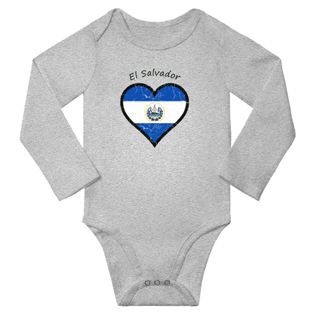 

El Salvador Flag Heart Love Baby Long Sleeve Bodysuit (Gray 12 Months)