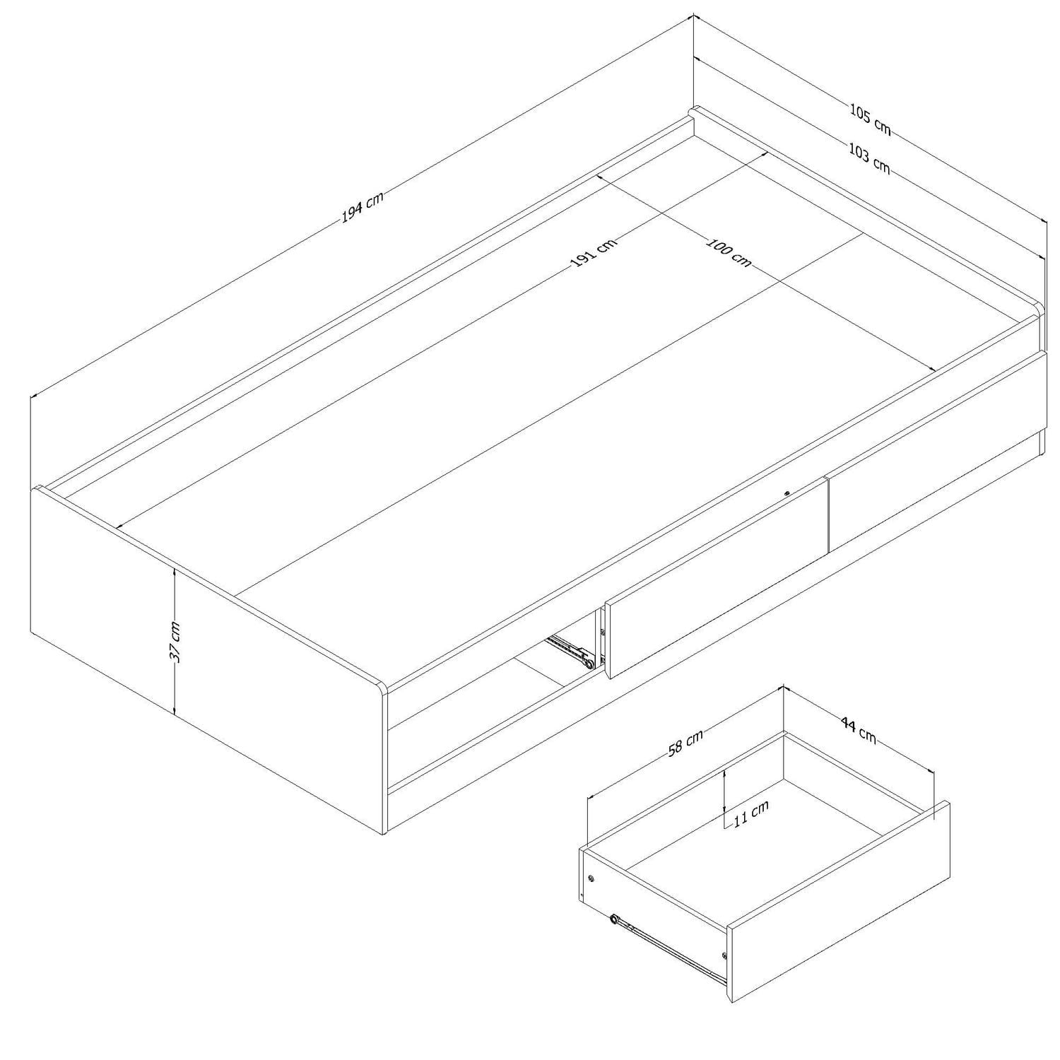 South Shore Londen Twin Mates Bed with 3 Drawers