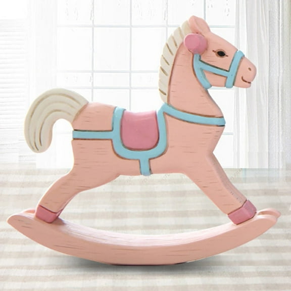 Worgeous Resin Horse Figurine Painted Cartoon Ornament for Cake Decoration(Pink)