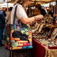 thumbnail image 5 of Quilted Tote Bag for Women, 12x12in Vintage Digital Print Shoulder Bag with Zipper, Large Capacity Foldable Shopping Tote, Tear-Resistant Polyester Handbag for Commuting Travel & Daily Use, 5 of 8