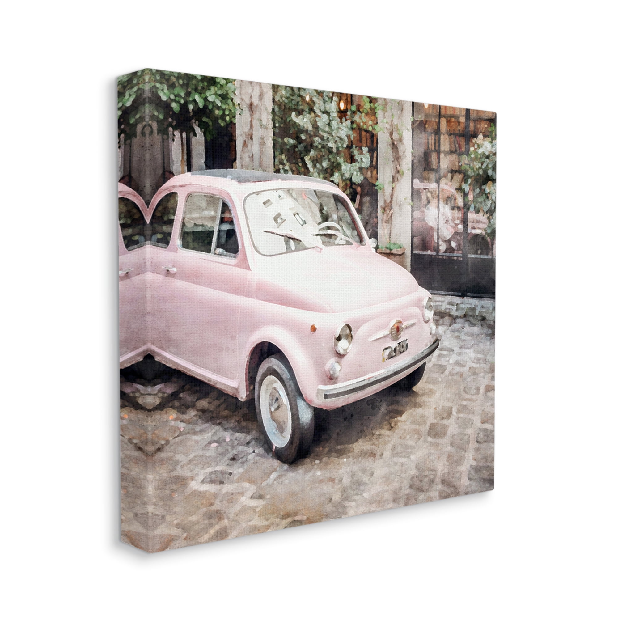 Stupell Industries Pink Buggy in France Transportation Painting Gallery Wrapped Canvas Print Wall Art, 36 x 36