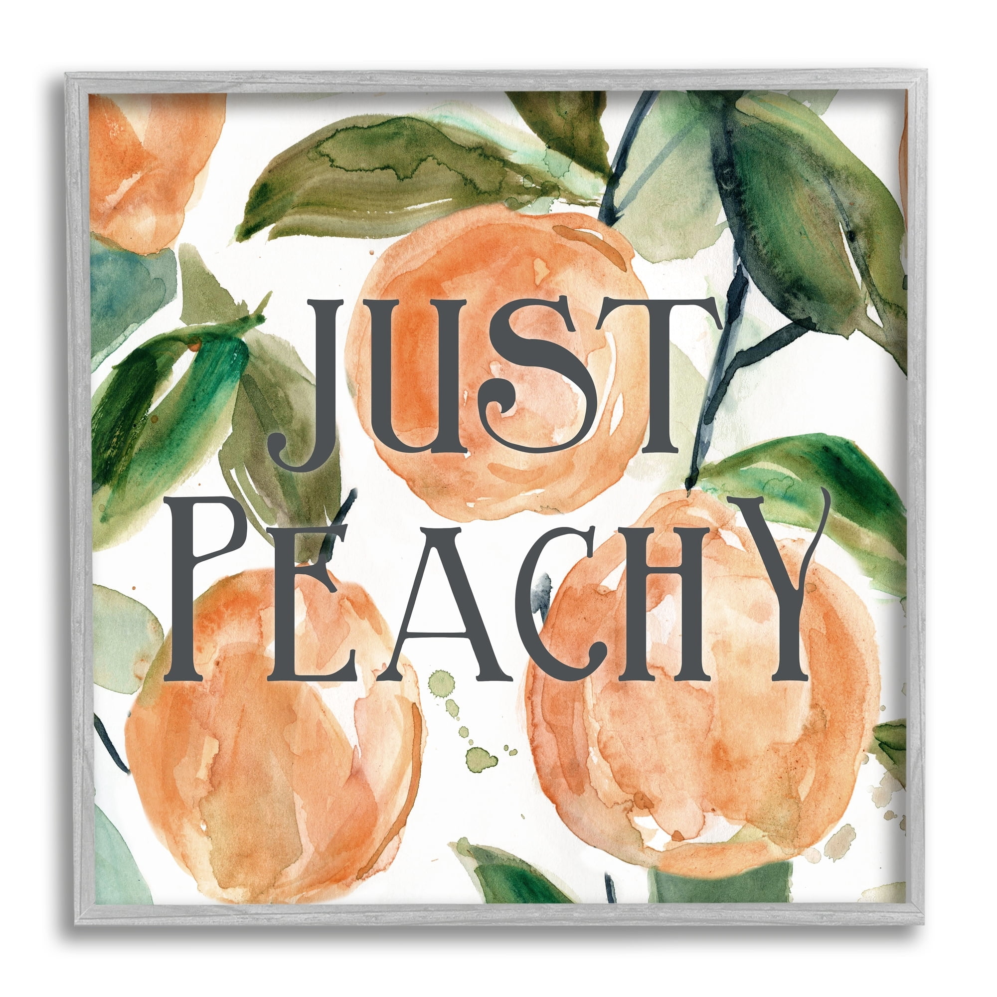 Stupell Industries Just Peachy Phrase Lush Fruit Watercolor Detail Graphic Art Gray Framed Art Print Wall Art, Design by Carol Robinson