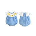 thumbnail image 2 of Suealasg Baby Girl Summer Plaid Romper Blue Sleeveless Doll Collar Duck Embroidery Jumpsuit, 2 of 8