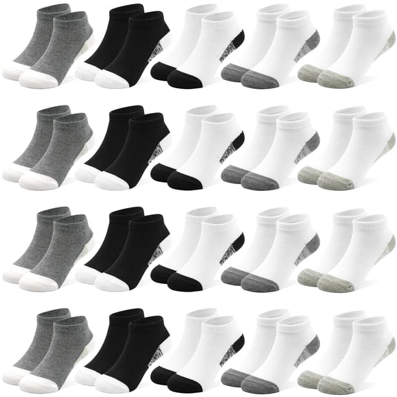 20 Pairs Boys Socks, Kids Ankle Low Cut Athletic Black White Sock for Toddler Boy Girl & Children 1-14 Years