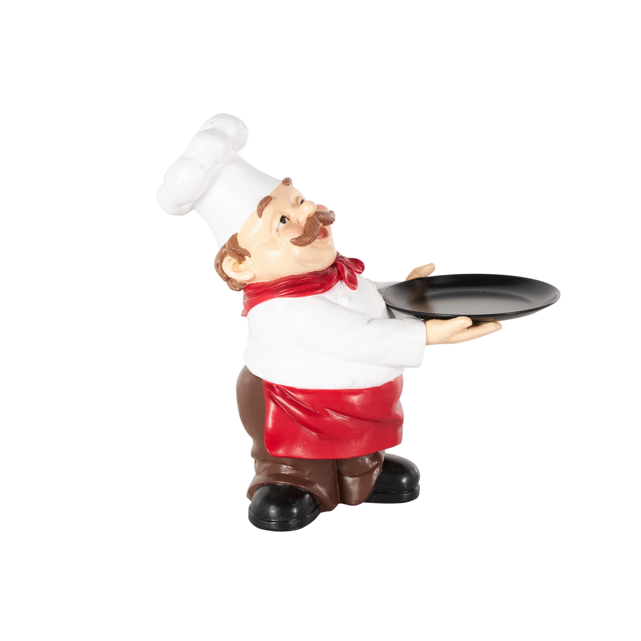 12" x 12" White Polystone Kitchen Decorative Figurine Chef Sculpture with Black Tray, by DecMode