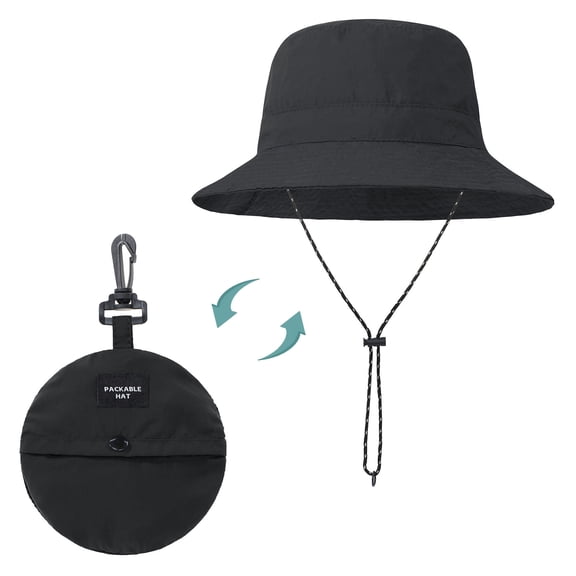 Zando Womens Bucket Hats Packable Foldable Bucket Hats for Men Waterproof Lightweight Fishing Hiking Hat Wide Brim Sun Hats for Women UV Protection Black