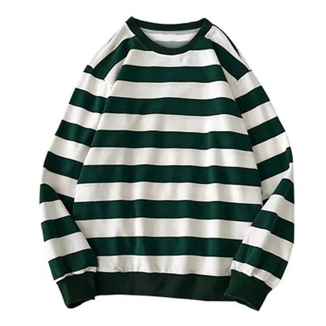 Hauts d'Hiver pour Femmes Hommes Automne Hiver Col Rond Chandail à Rayures Chandail à Enfiler Hauts à Manches Longues