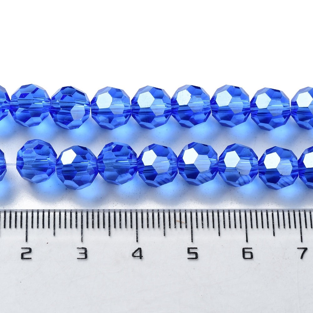10strands Electroplate Glass Bead Strands Pearl Luster Faceted(32 Facets) Round Blue 8x7mm