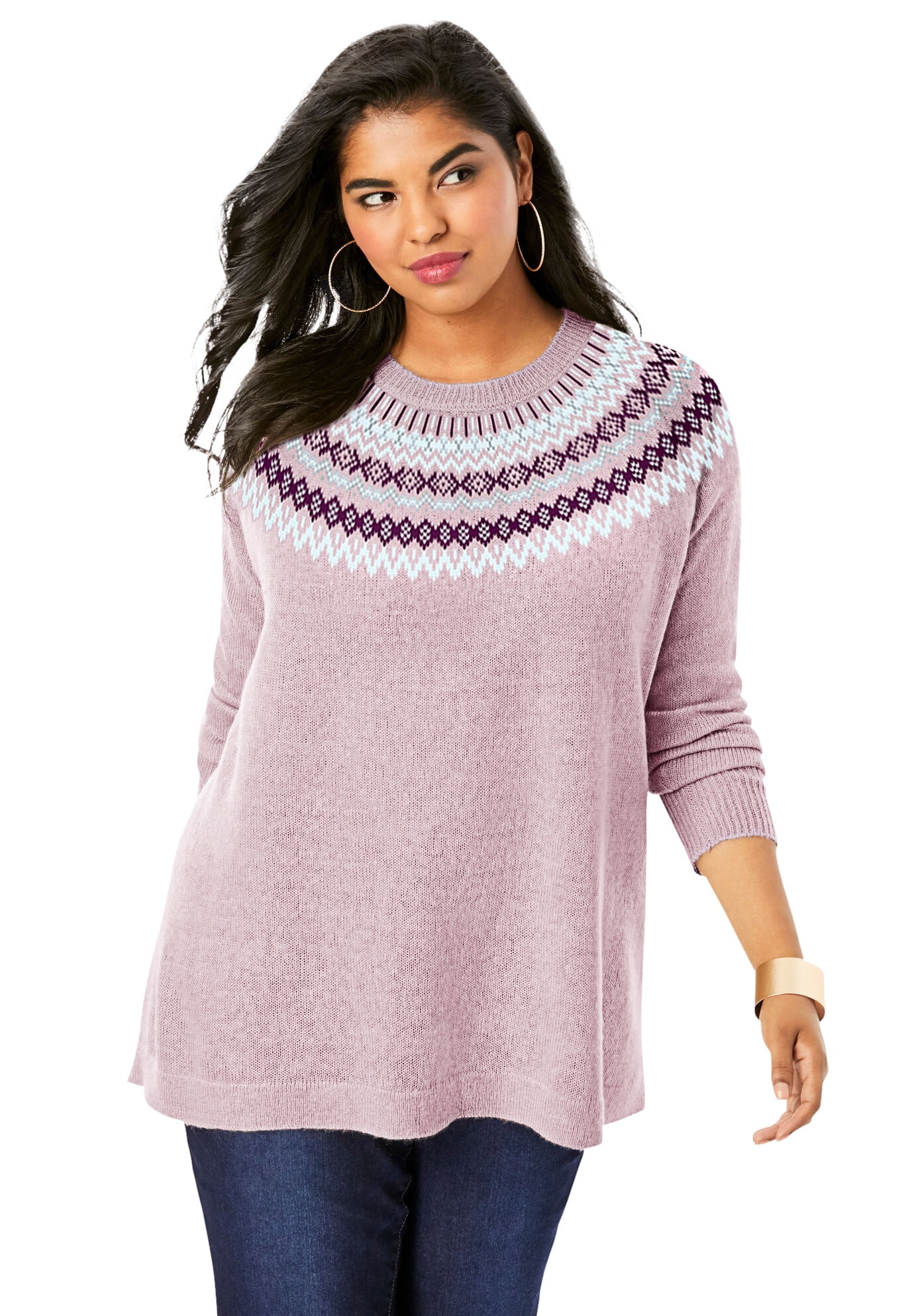 Roaman's - Roaman's Women's Plus Size Fair Isle Pullover Sweater ...