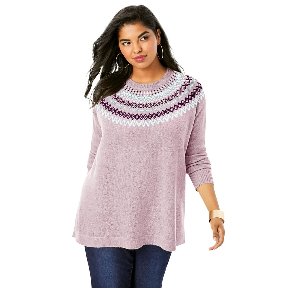 Roaman's - Roaman's Women's Plus Size Fair Isle Pullover Sweater ...